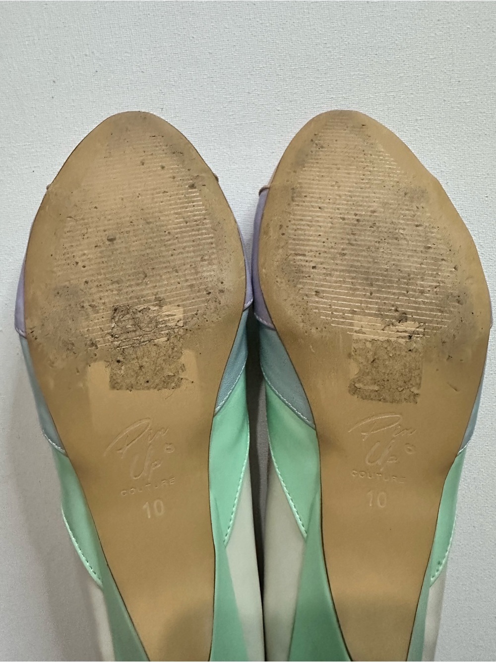 Pinup Couture Lulu Pastel Blocked Scallop Kitten Heels Mint Multi Matte Size 10 - Picture 9 of 11